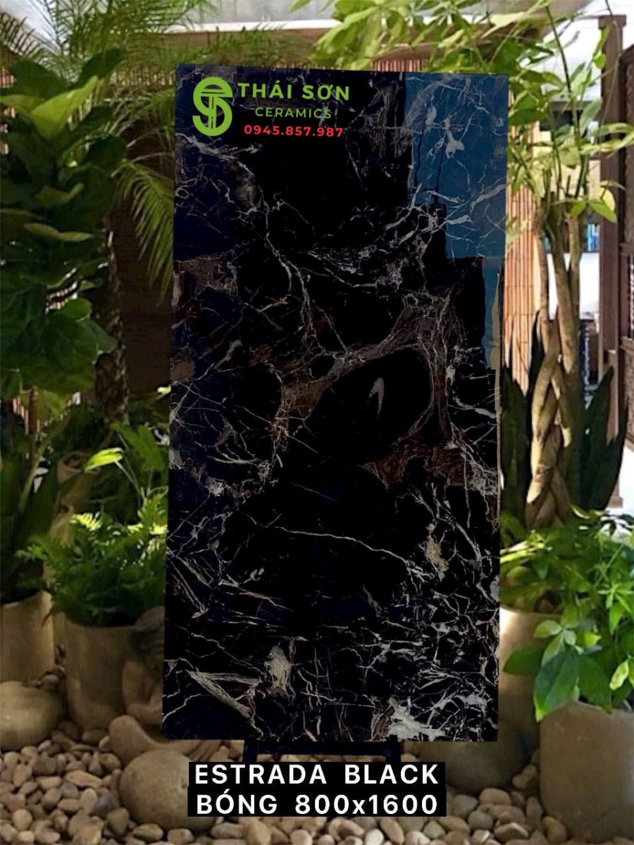 Gạch ốp lát siêu bóng 80x160 nâu đen vân trắng