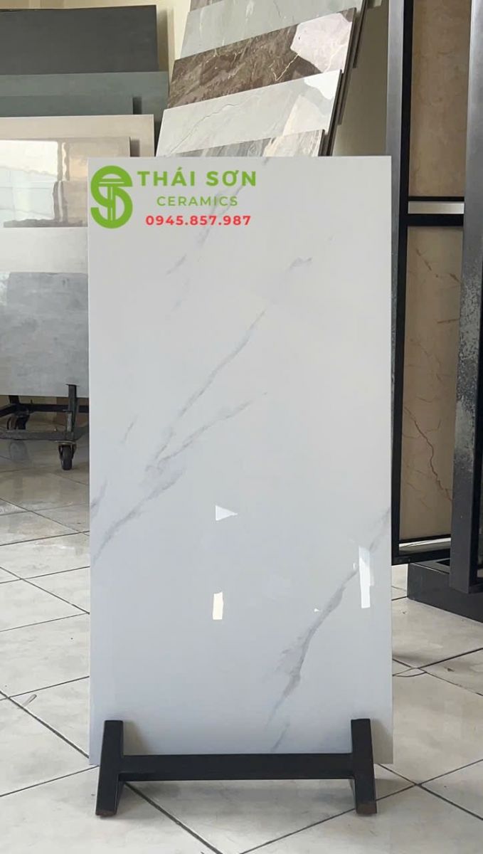 Gạch 40x80 trung quốc bóng kiếng trắng vân xám khói