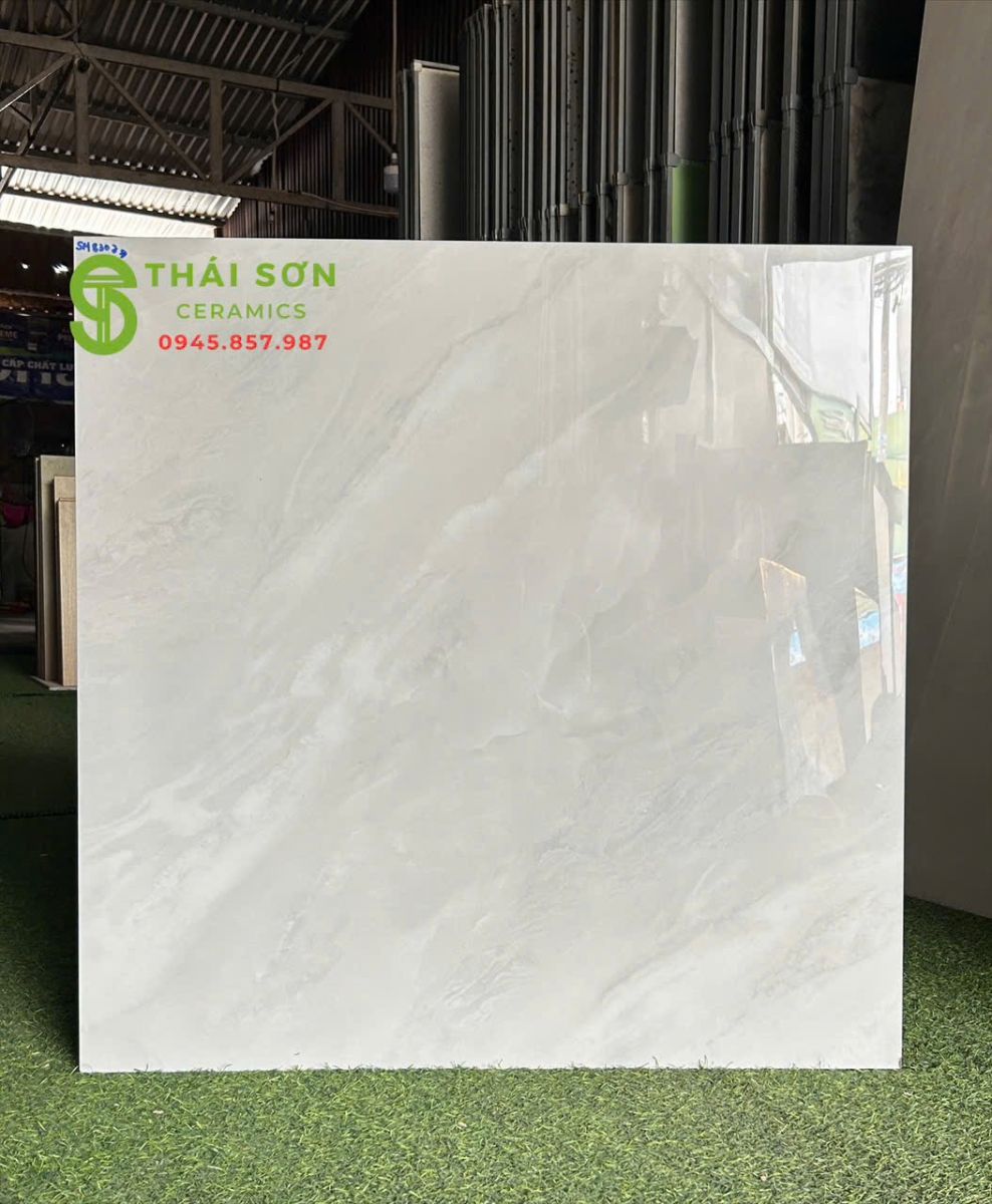 Gạch takao 80x80 lát nền bóng kiếng xám trắng vân đá