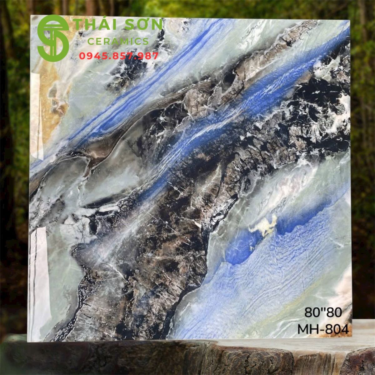 Gạch trung quốc 80x80 khắc kim màu xanh sang trọng
