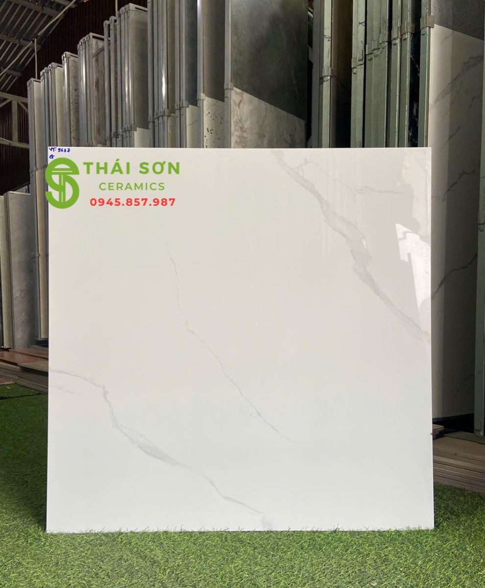 Gạch vitto màu trắng vân 80x80 lát nền bóng kiếng