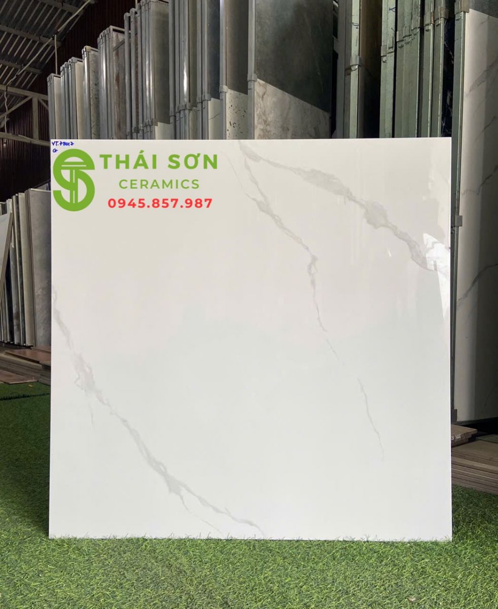 Gạch vitto lát nền 80x80 trắng vân mây bóng kiếng