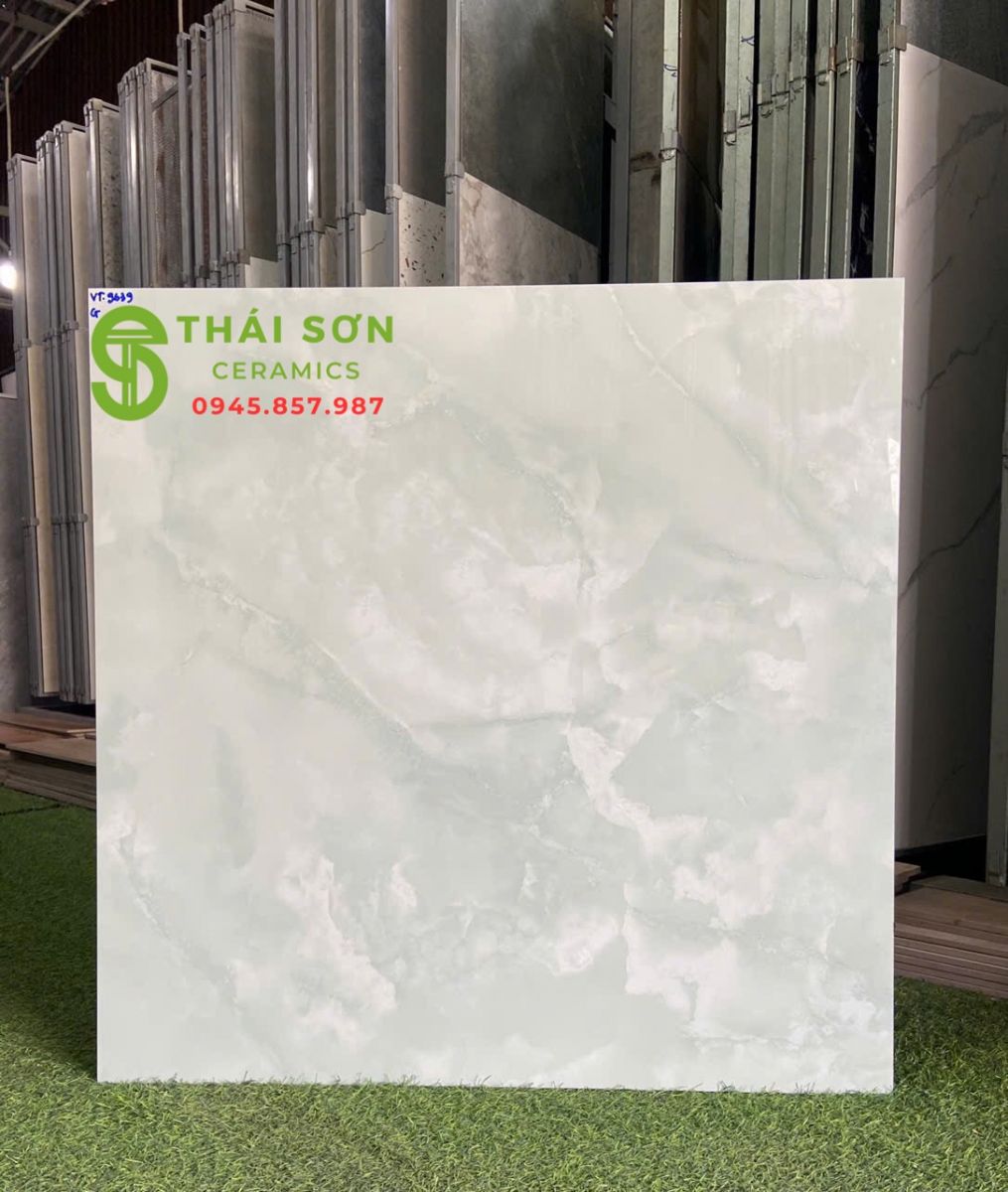 Gạch vitto lát nền vân xanh 80x80 bóng kiếng cao cấp