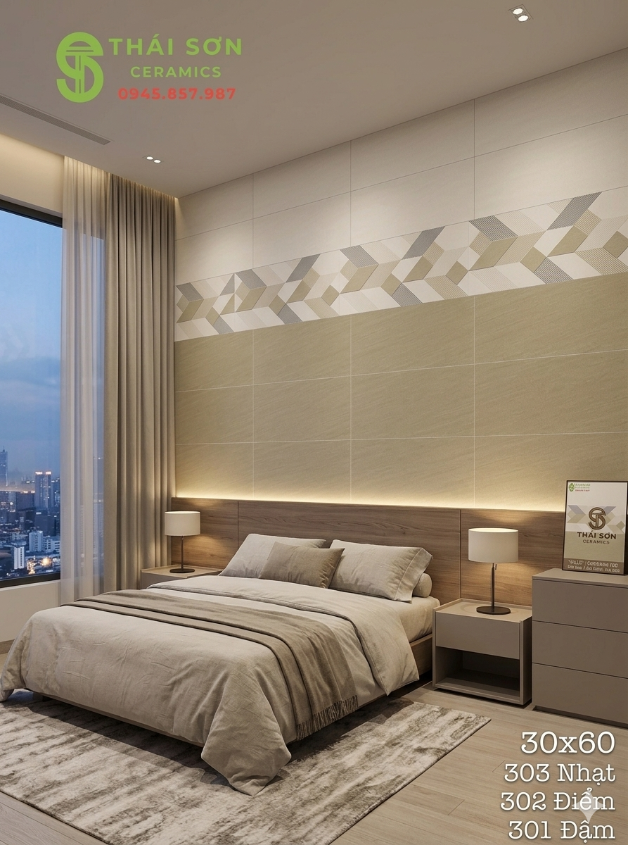 Phối cảnh bộ 30x60 màu kem cho phòng ngủ