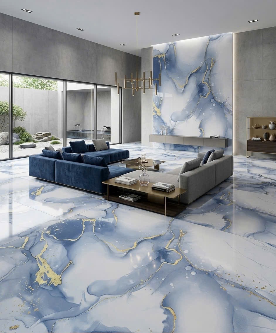 Gạch trung quốc 80x80 lát nền khắc kim màu xanh dương