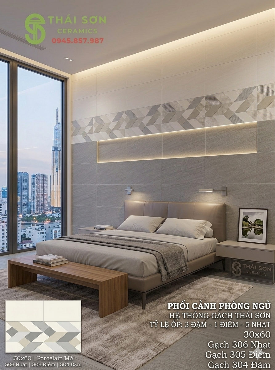 Gạch ốp phòng ngủ 30x60 cmc mờ bộ đậm nhạt